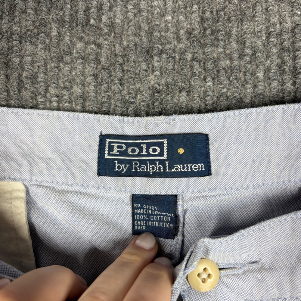 Polo Ralph Lauren Shorts Mens 33 Blue Oxford Cotton Pleated Chino Preppy - Picture 2 of 10